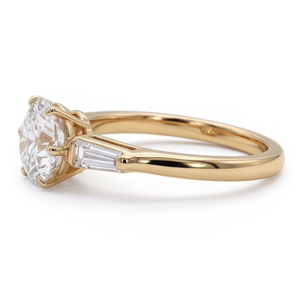 Baguette & Round Old Cut Natural Earth Mined Diamond ( Not Lab Grown ) 3 Stone Ring 6 Prong Set 2.50 Carats