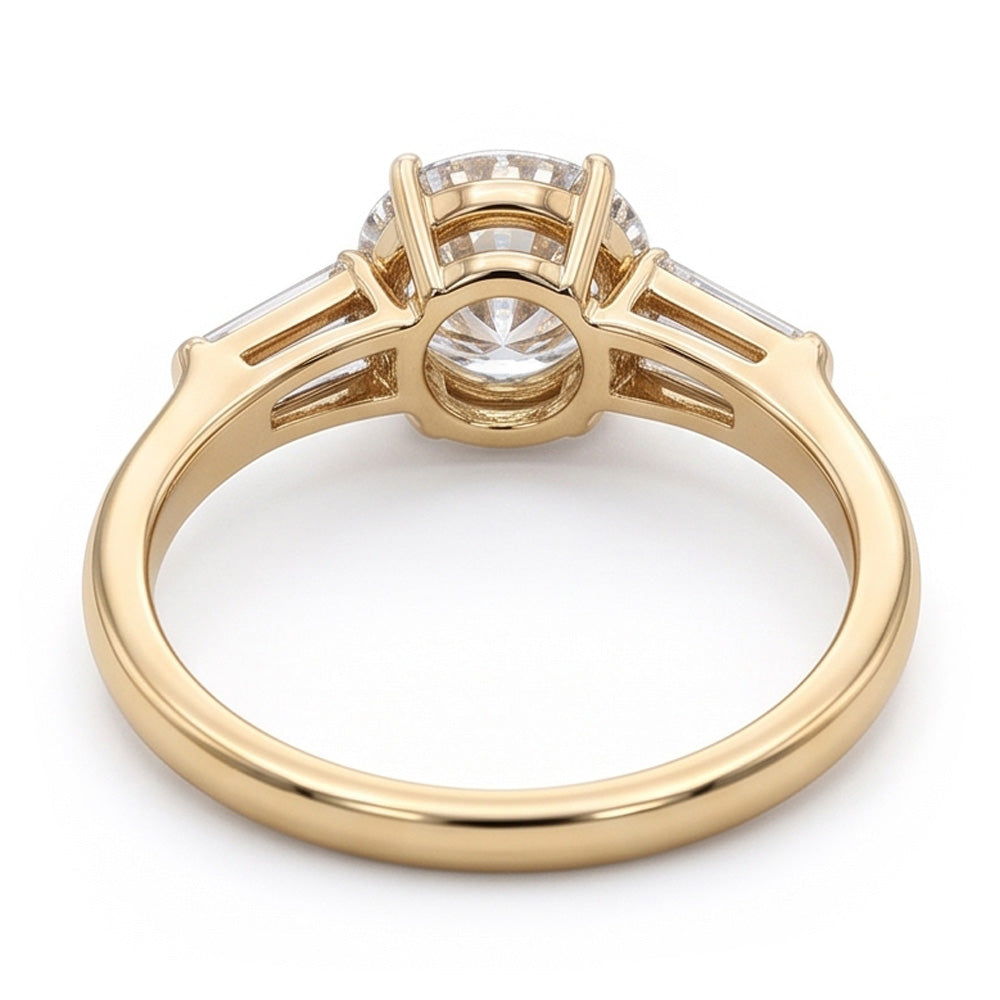Baguette & Round Old Cut Natural Earth Mined Diamond ( Not Lab Grown ) 3 Stone Ring 6 Prong Set 2.50 Carats