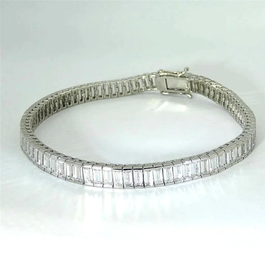 Baguette Cut Natural Diamond Tennis Gold Bracelet