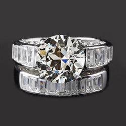 Baguette Old Miner Real Natural Earth Mined Diamond Wedding Ring Set 4.25 Carats Channel Set