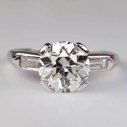 Baguette Three Stone Ring Round Old Miner Real Diamonds 2.75 Carats
