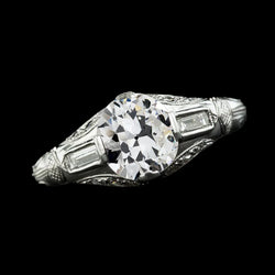 Baguette Three Stone Ring Round Real Diamond Old European 2.75 Carats