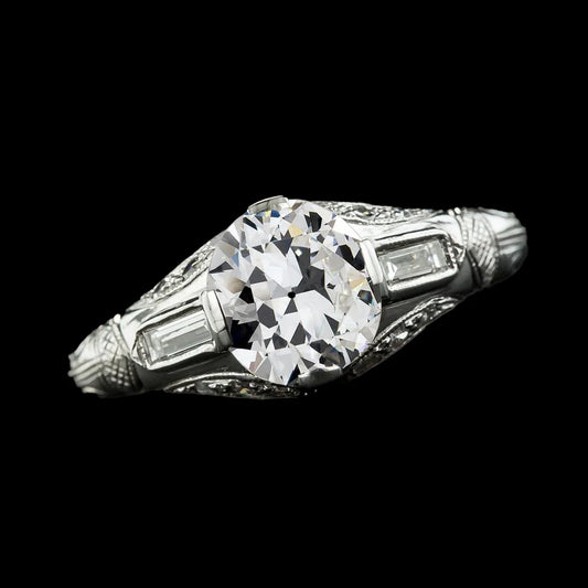 Baguette Three Stone Ring Round Real Diamond Old European 2.75 Carats