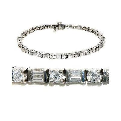Baguette And Round Lab Grown Diamond Tennis Bracelet Solid White Gold 9.50 Ct