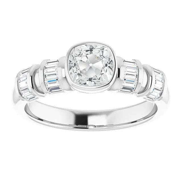 Baguette & Cushion Real Old Cut Diamond Wedding Ring Bezel Set 6.25 Carats