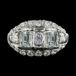 Baguette & Emerald Natural Earth Mined Diamond Engagement Ring Antique Style 6.75 Carats