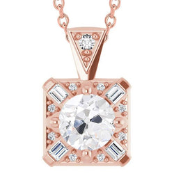 Baguette & Old Cut Real Natural Earth Mined Diamond Pendant Jewelry 5.50 Carats Rose Gold 14K