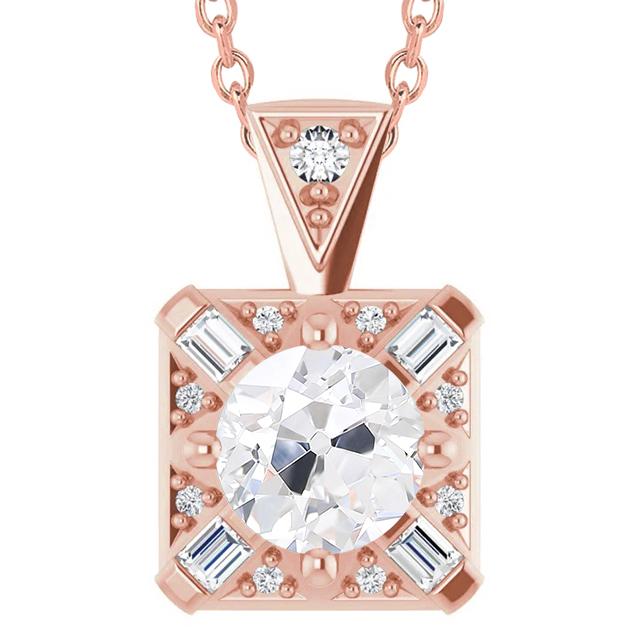 Baguette & Old Cut Real Diamond Pendant Jewelry 5.50 Carats Rose Gold 14K