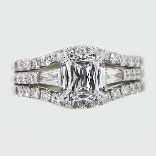 Baguette & Princess Genuine Diamond Engagement Ring Set 4.75 Carats Gold 14K