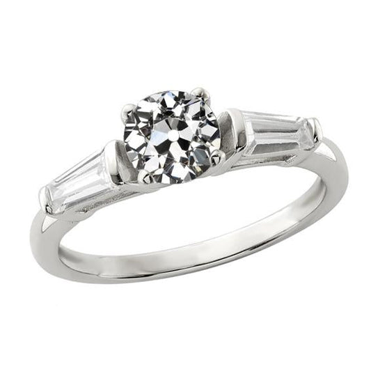 Baguette & Round Old Miner Real Diamond 3 Stone Ring 2 Carats