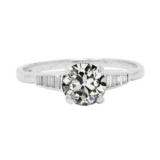 Baguette & Round Old Miner Real Diamond Ring Prong Set 3 Carats White Gold