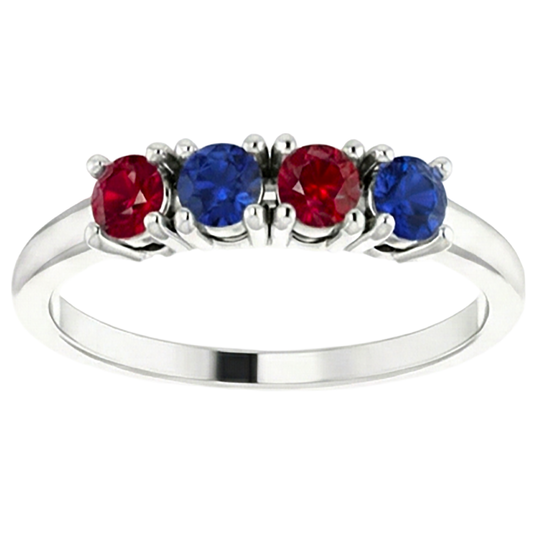 Band Ruby Sapphire Ring 0.80 Carats Prong Setting White Gold 14K