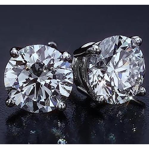 Basket Style Round Stud Real Earring 2 Carats White Gold 