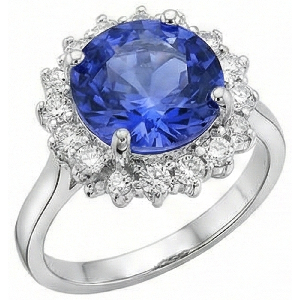 Beautiful 4 Carat Tanzanite Round Natural Earth Mined Diamond ( Not Lab Grown ) s Ring Jewelry
