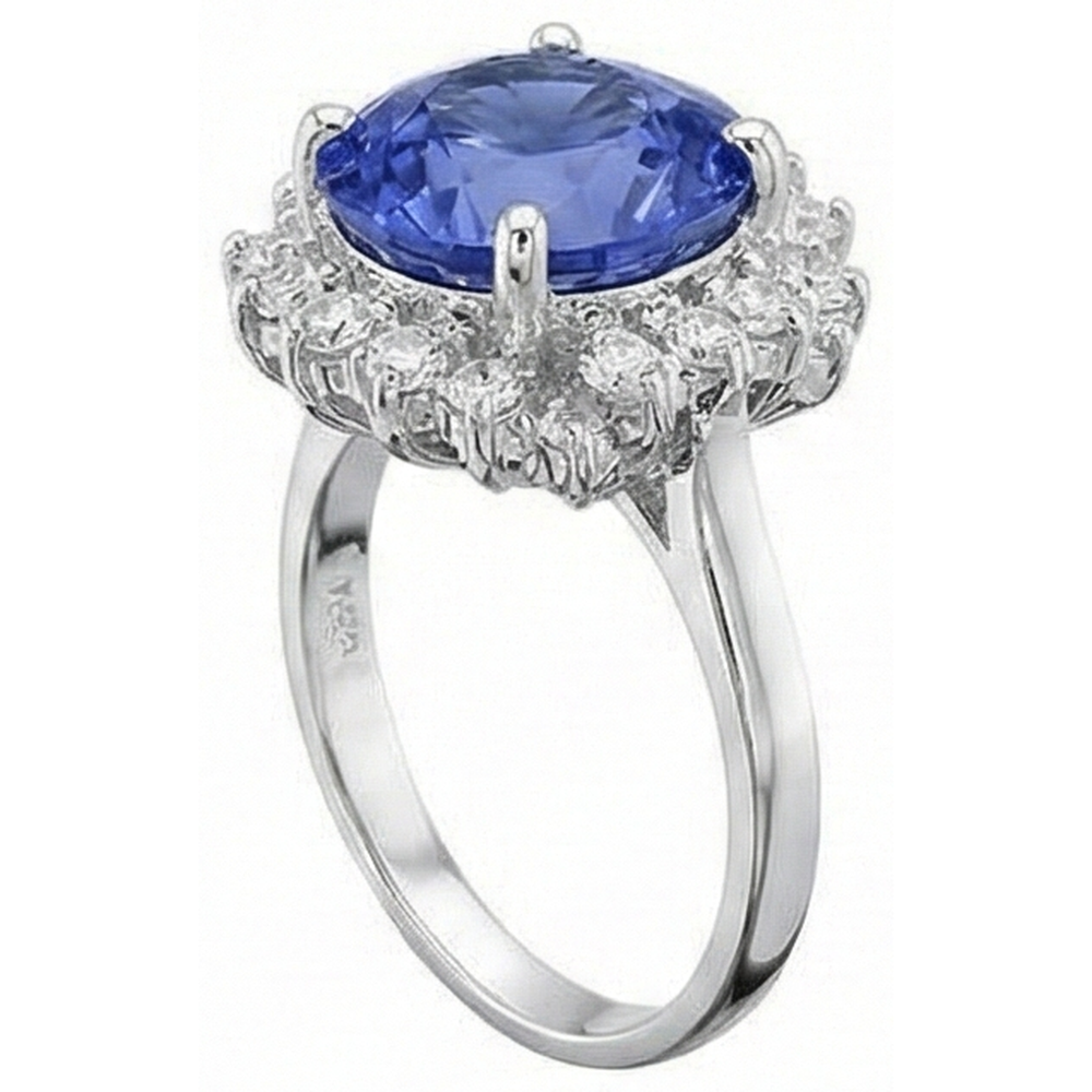 Beautiful 4 Carat Tanzanite Round Natural Earth Mined Diamond ( Not Lab Grown ) s Ring Jewelry