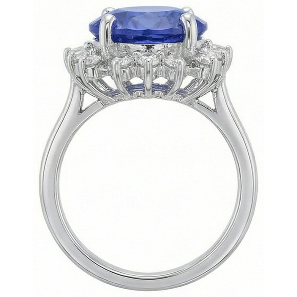 Beautiful 4 Carat Tanzanite Round Natural Earth Mined Diamond ( Not Lab Grown ) s Ring Jewelry