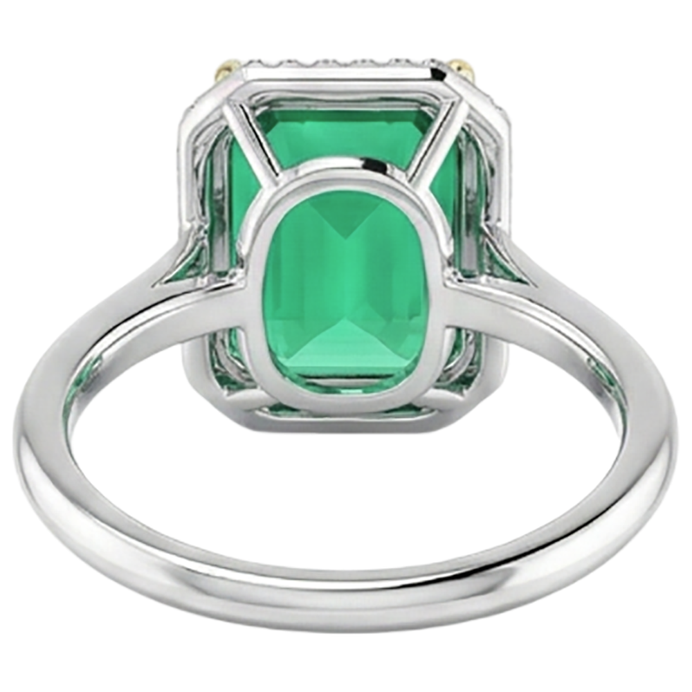 Step Cut Fine Emerald ring in Two-Tone 14K Gold – back view