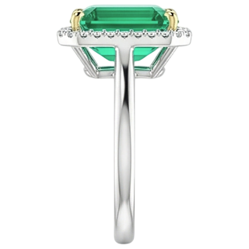 Precious Stone Ring Two-Tone 14K Gold with Fine Emerald – profile view