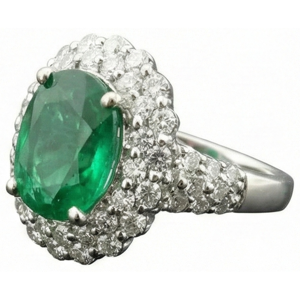 Beautiful Green Emerald With Natural Earth Mined Diamond Wedding Ring White Gold 7.5 Carats