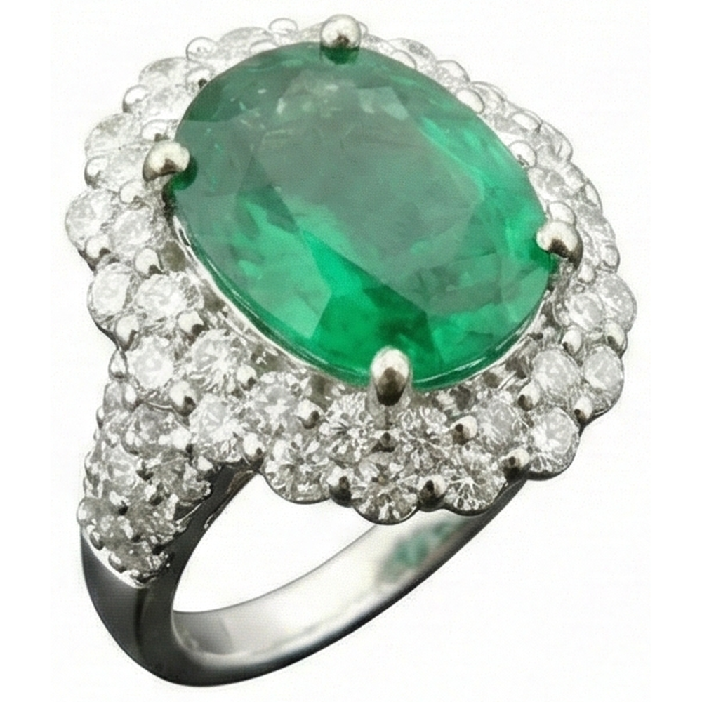Beautiful Green Emerald With Natural Earth Mined Diamond Wedding Ring White Gold 7.5 Carats