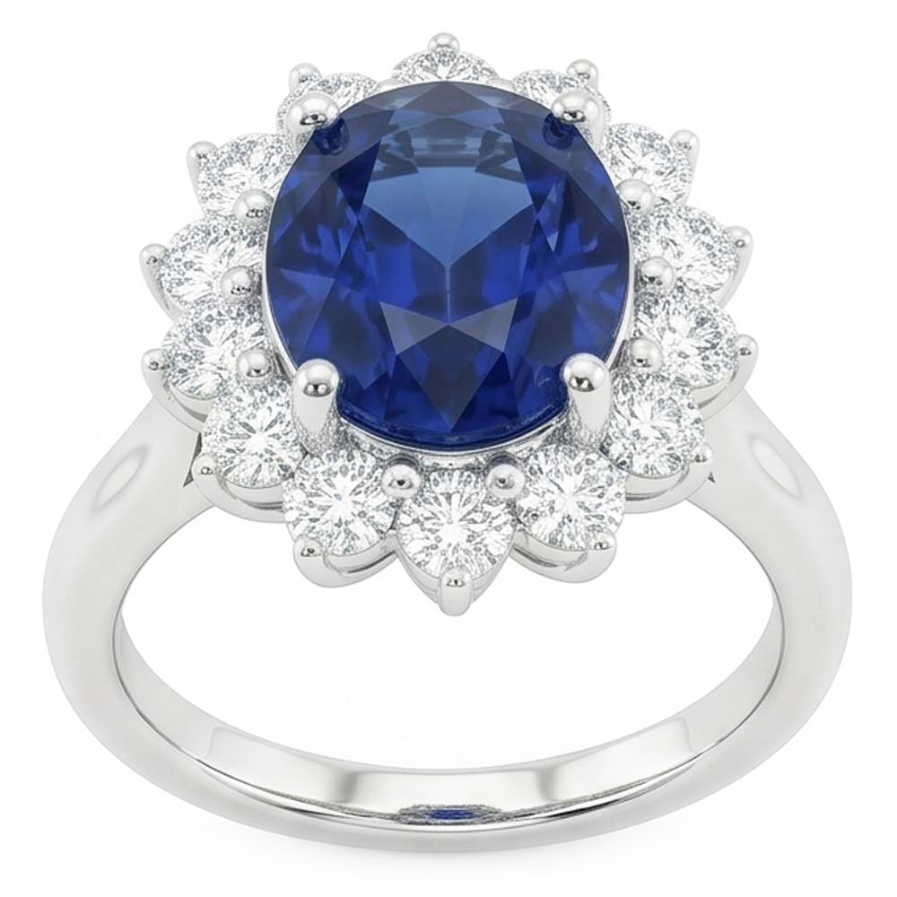 Beautiful Oval Sapphire Halo Engagement Ring