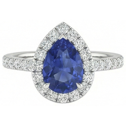 Beautiful Pear Shape Sri Lanka Blue Sapphire Natural Earth Mined Diamond ( Not Lab Grown ) Ring Gold 2 Ct