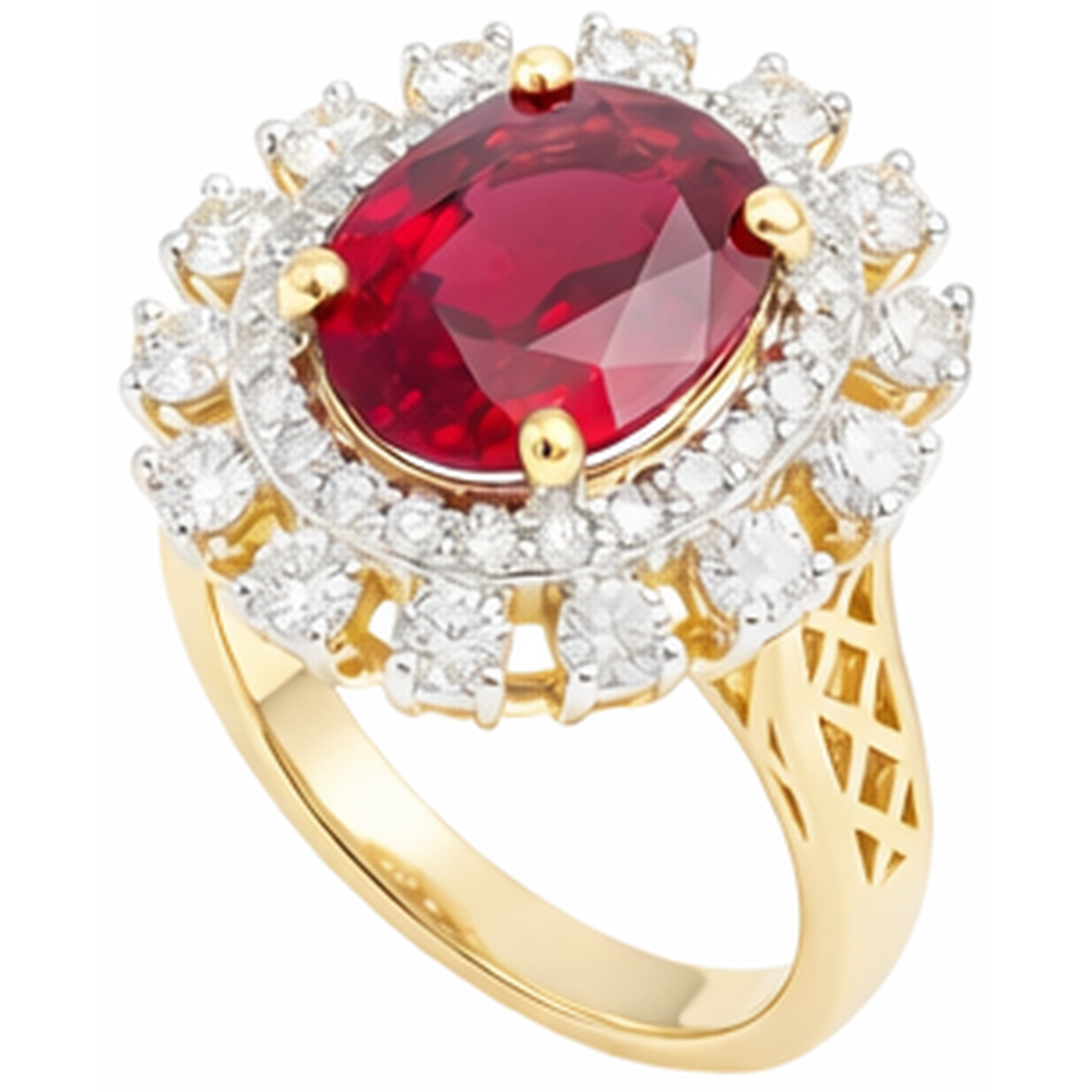 natural round ruby 7ct ring close up detail