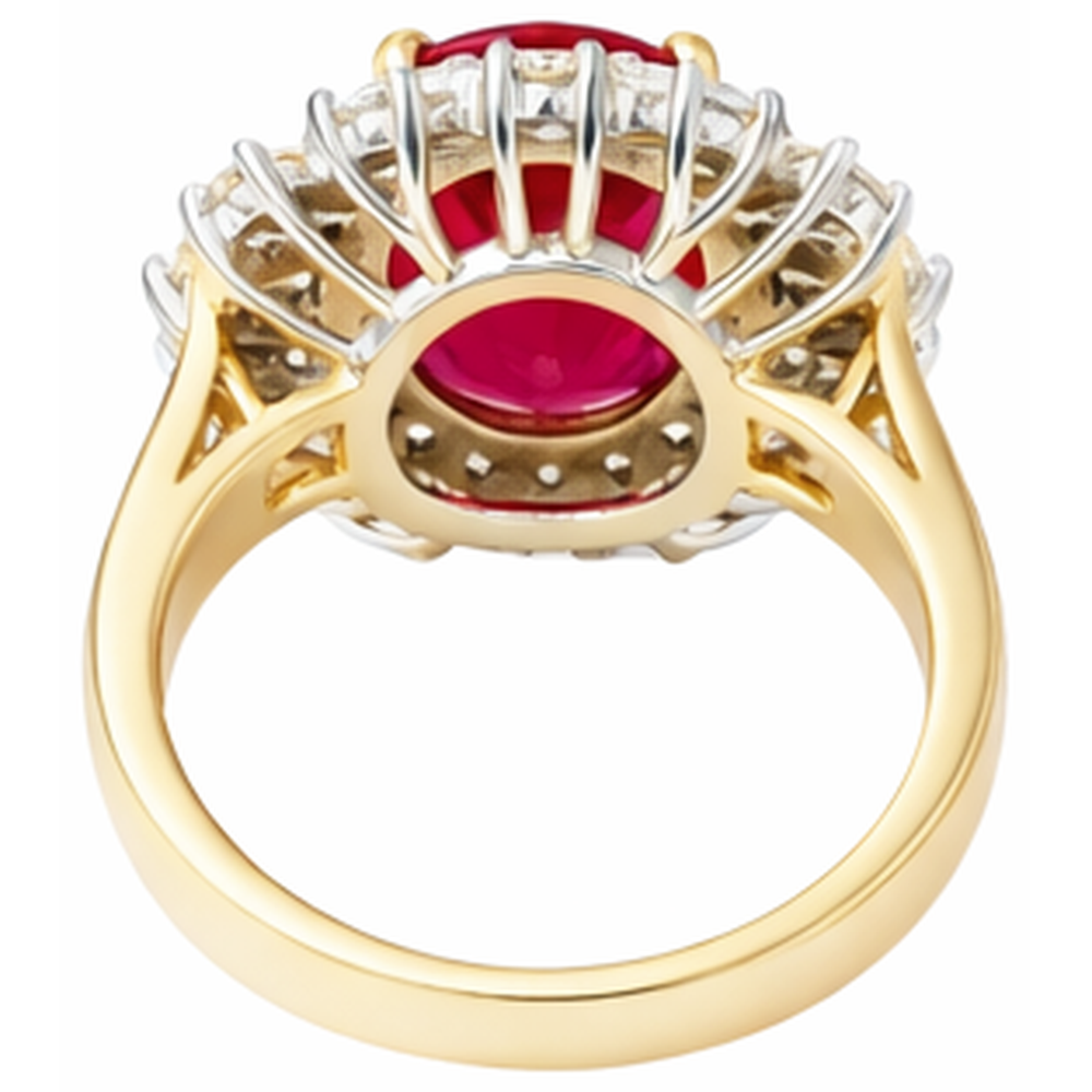 natural round ruby 7ct ring on white background