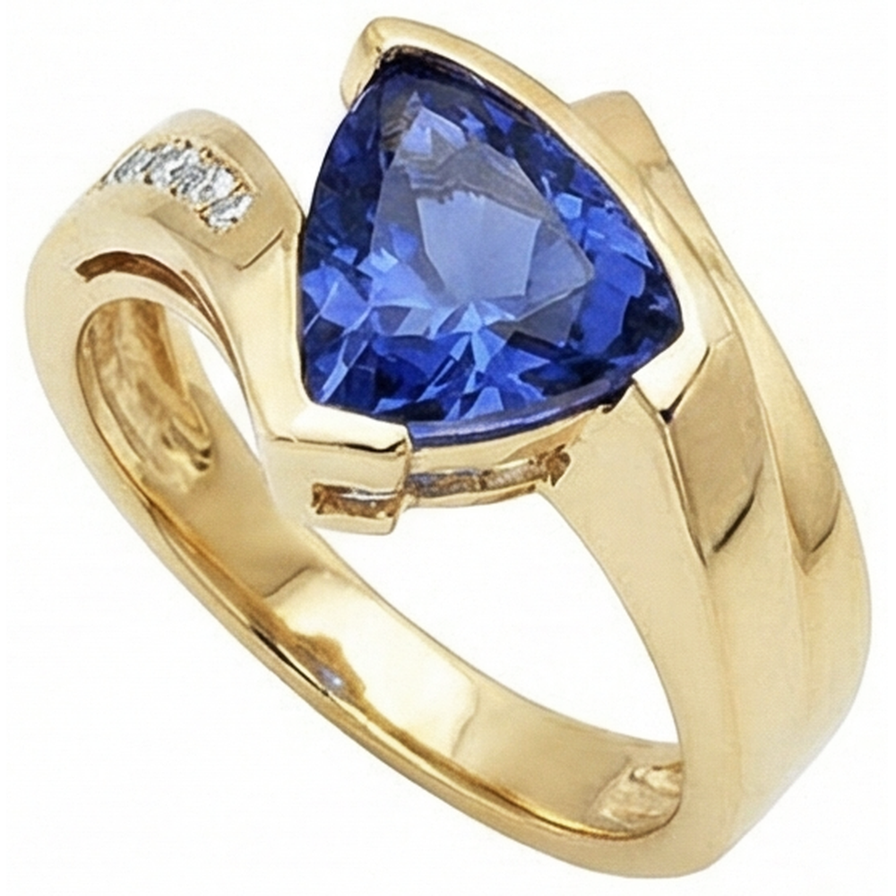 Beautiful Tanzanite Trillion Natural Earth Mined Diamond ( Not Lab Grown ) s Yellow Gold Ring 1.95 Carats