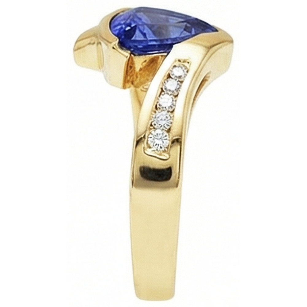 Beautiful Tanzanite Trillion Natural Earth Mined Diamond ( Not Lab Grown ) s Yellow Gold Ring 1.95 Carats