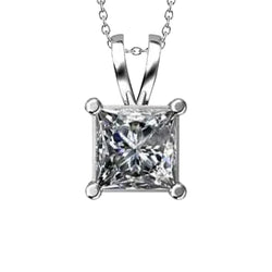 Beautiful Princess Cut Real Natural Earth Mined Diamond Necklace Pendant Gold Jewelry 1.5 Ct