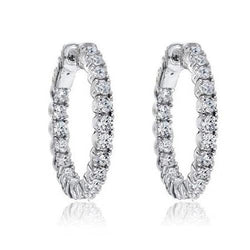 Beautiful Round Cut Real Diamond Hoop Earring Women Gold Jewelry