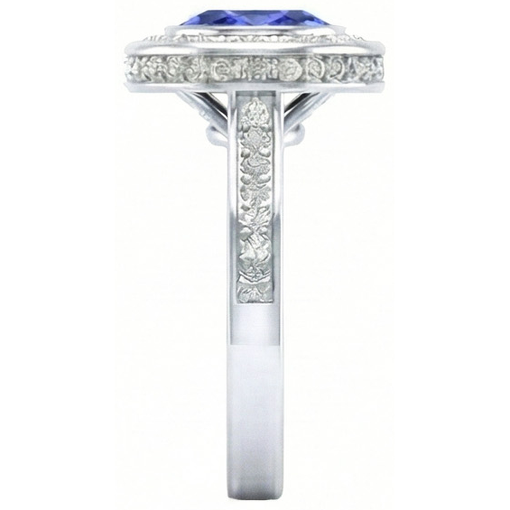 Bezel Set 3.40 Ct Halo Ceylon Sapphire And Natural Earth Mined Diamond ( Not Lab Grown ) s Ring