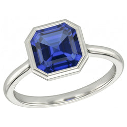 Bezel Set Asscher Sapphire Ring For Women