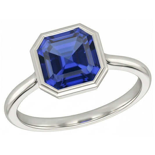 Bezel Set Asscher Sapphire Ring For Women