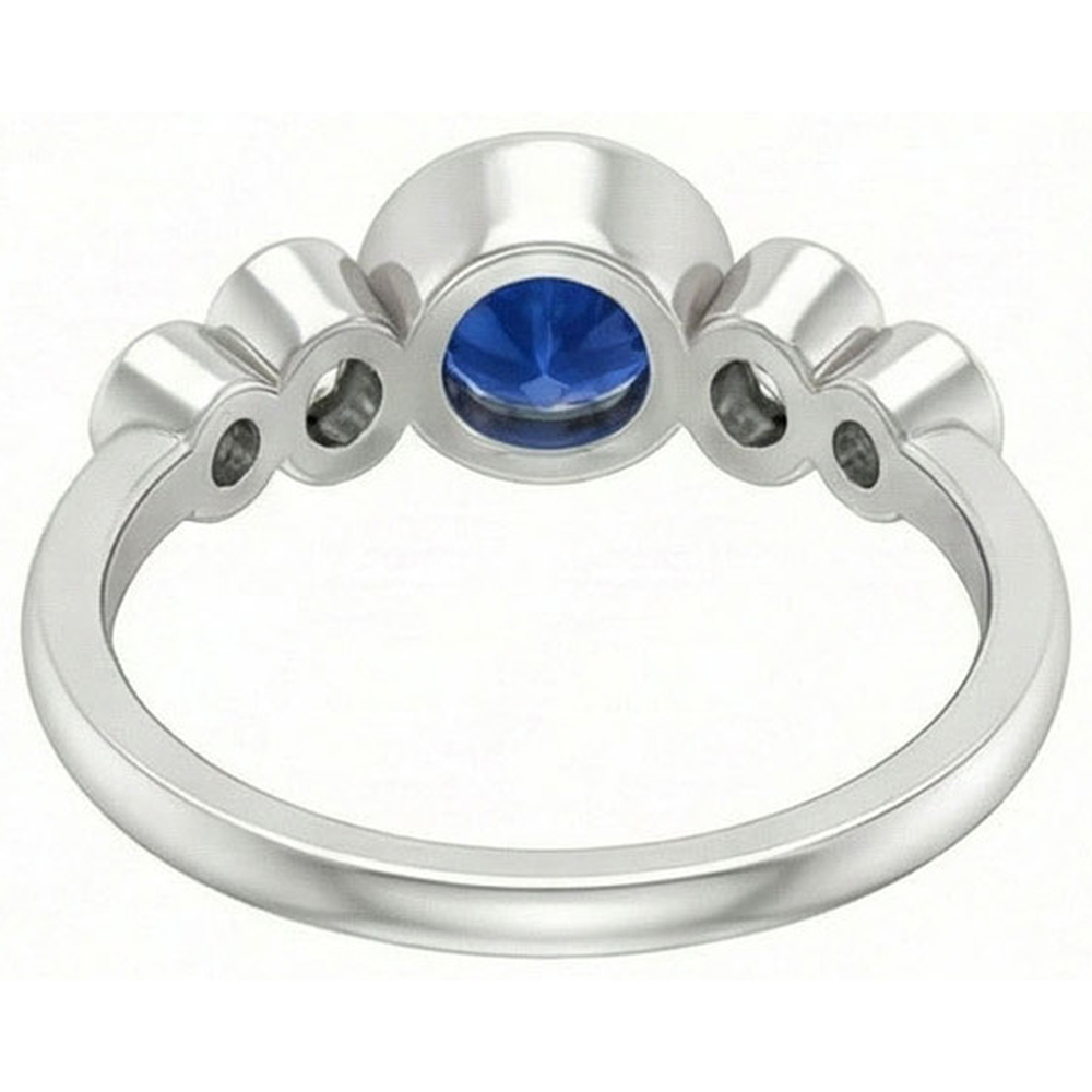 Bezel Set Ceylon Sapphire And Natural Earth Mined Diamond ( Not Lab Grown )  Ring White Gold 14K 2.70 Ct