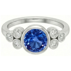 Bezel Set Ceylon Sapphire And Natural Earth Mined Diamond ( Not Lab Grown )  Ring White Gold 14K 2.70 Ct