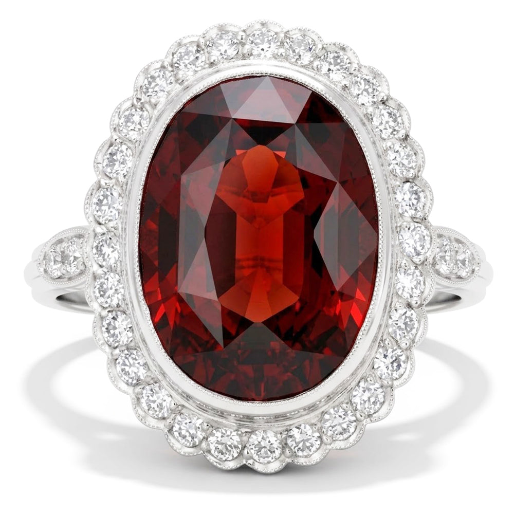 Bezel Set Garnet With Natural Earth Mined Diamond ( Not Lab Grown ) s 18.75 Cts Wedding Ring White...