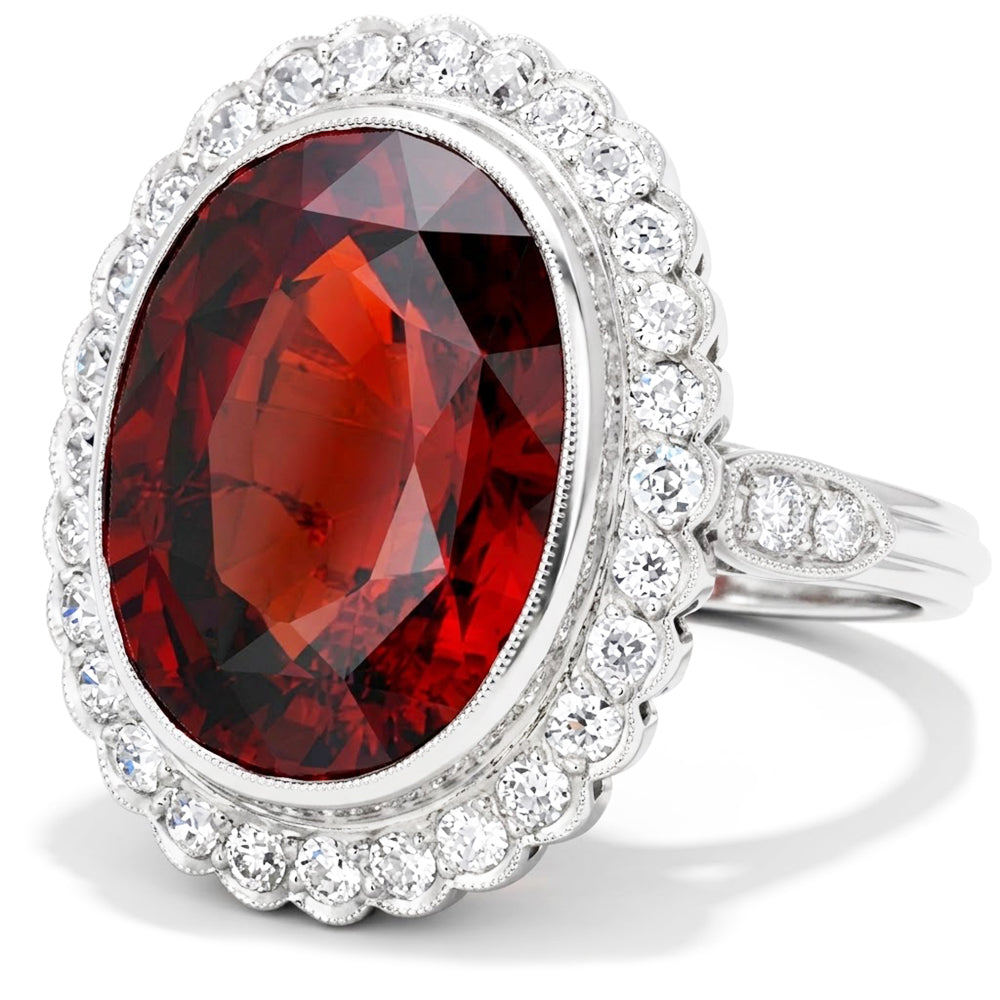 Bezel Set Garnet With Natural Earth Mined Diamond ( Not Lab Grown ) s 18.75 Cts Wedding Ring White...