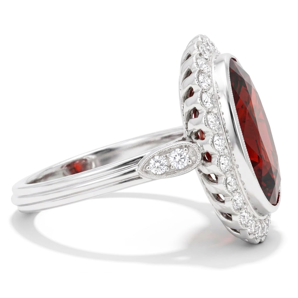 Bezel Set Garnet With Natural Earth Mined Diamond ( Not Lab Grown ) s 18.75 Cts Wedding Ring White...