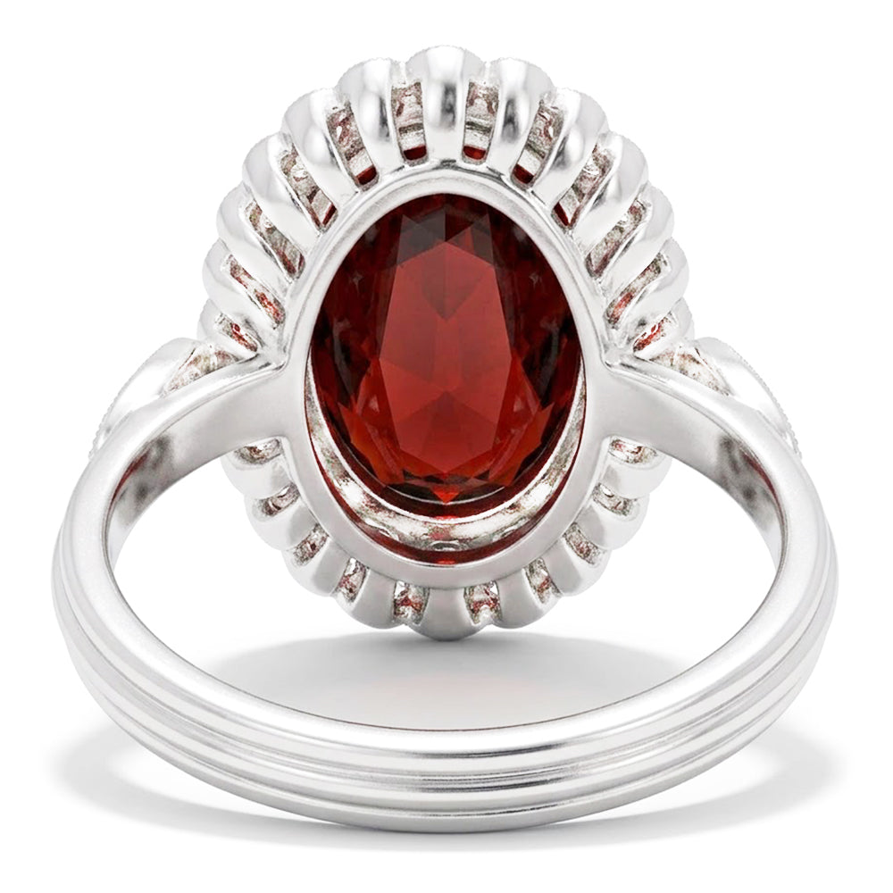 Bezel Set Garnet With Natural Earth Mined Diamond ( Not Lab Grown ) s 18.75 Cts Wedding Ring White...