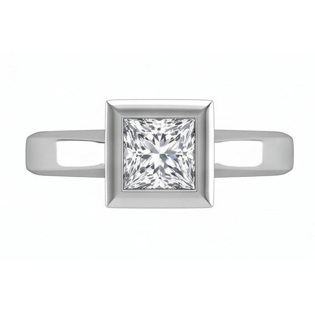 Bezel Set Genuine Princess Cut 1.50 Ct Solitaire Natural Earth Mined Diamond ( Not Lab Grown ) Wedding Ring