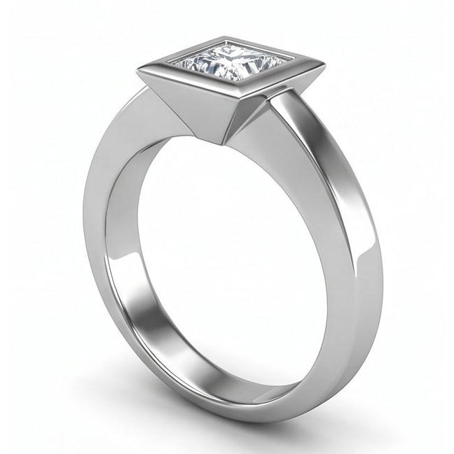 Bezel Set Genuine Princess Cut 1.50 Ct Solitaire Natural Earth Mined Diamond ( Not Lab Grown ) Wedding Ring