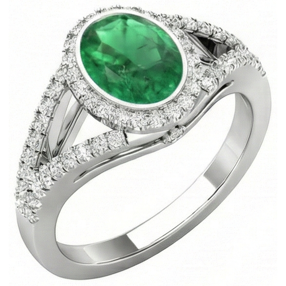 Bezel Set Green Emerald And Natural Earth Mined Diamonds 4.25 Ct Anniversary Ring White Gold
