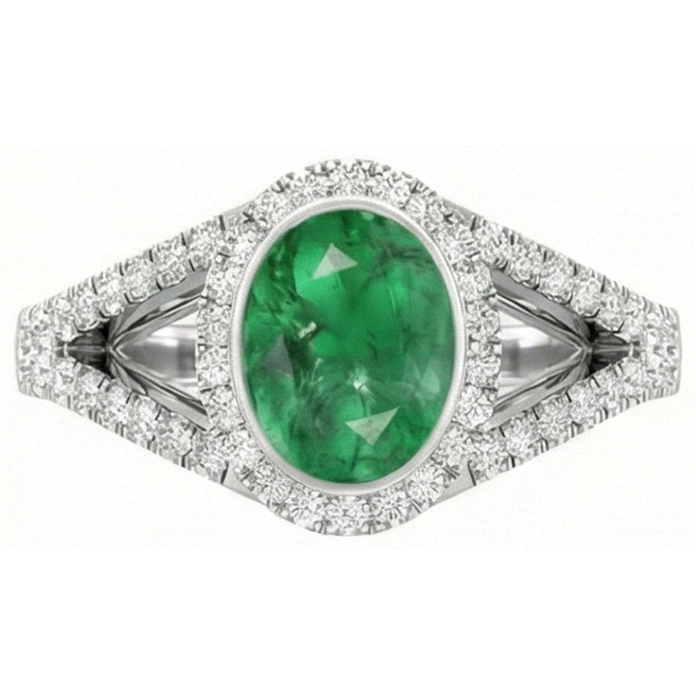 Bezel Set Green Emerald And Natural Earth Mined Diamonds 4.25 Ct Anniversary Ring White Gold