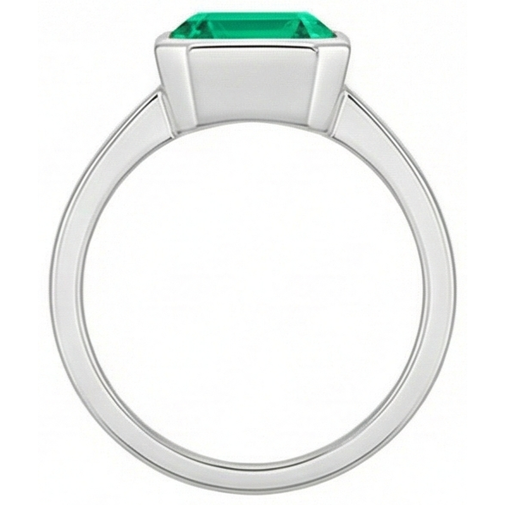 Fine Emerald Asscher Precious Stone Ring in 14K White Gold – top view