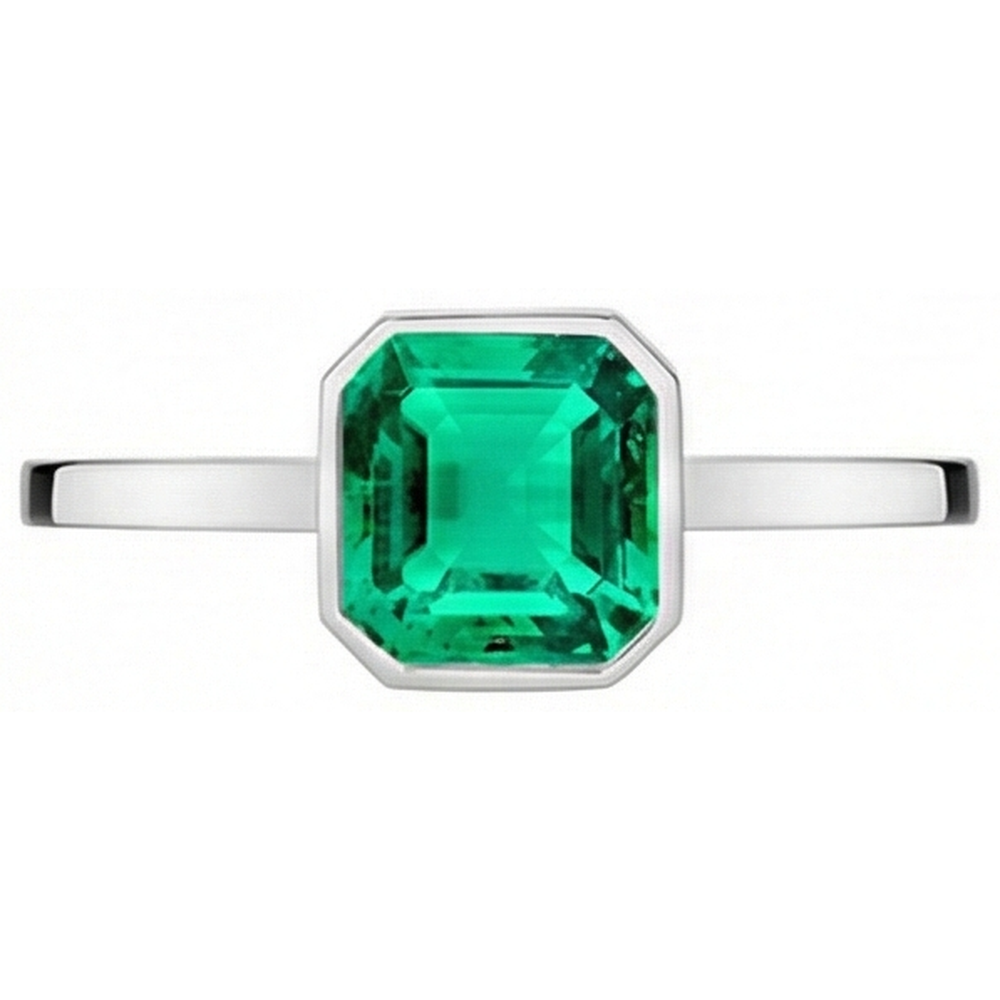Fine Emerald Precious Stone Ring 2-ct 14K White Gold – angle view