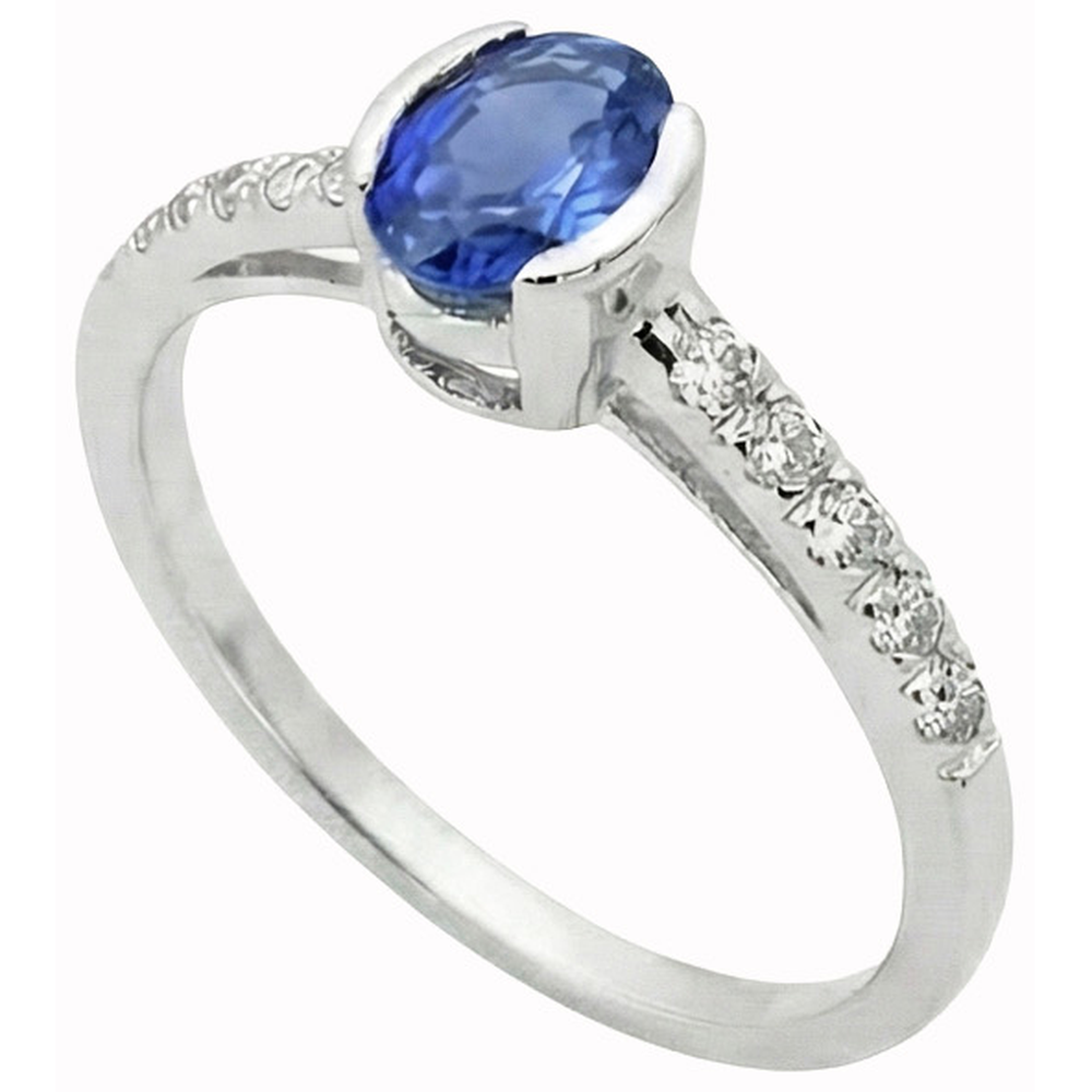 Bezel Set Oval Sri Lanka Blue Sapphire Natural Earth Mined Diamond ( Not Lab Grown )  Ring 1.41 Ct