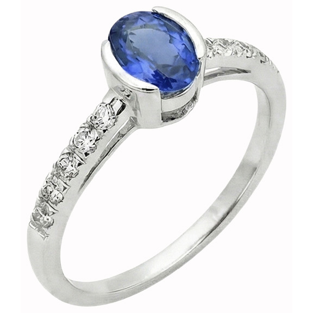 Bezel Set Oval Sri Lanka Blue Sapphire Natural Earth Mined Diamond ( Not Lab Grown )  Ring 1.41 Ct
