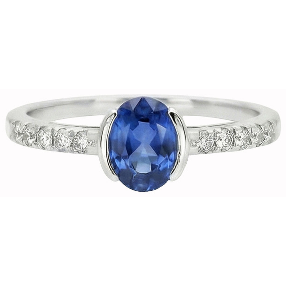Bezel Set Oval Sri Lanka Blue Sapphire Natural Earth Mined Diamond ( Not Lab Grown )  Ring 1.41 Ct